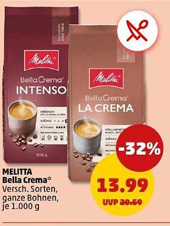 MELITTA Bella Crema – Verschiedene Sorten, ganze Bohnen, je 1.000 g