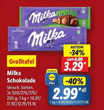 Milka Schokolade - Verschiedene Sorten