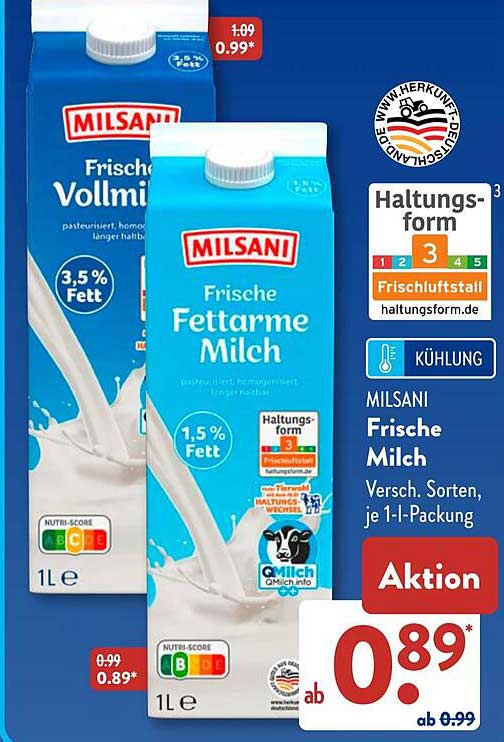 MILSANI Frische Milch - verschiedene Sorten, je 1-L-Packung