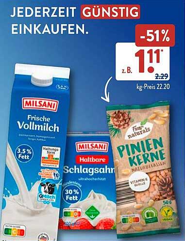 MILSANI Frische Vollmilch und Haltbare Sahne - Jetzt im Angebot!
