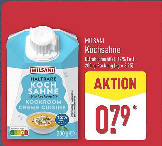 Milsani Kochsahne, ultrahocherhitzt, 12% Fett, 200-g-Packung