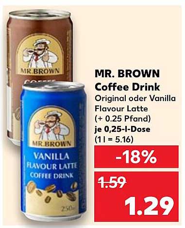 MR. BROWN Coffee Drink Original oder Vanilla Flavour Latte