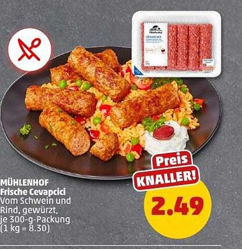 MÜHLENHOF Frische Cevapcici Vom Schwein und Rind, gewürzt, je 300-g-Packung
