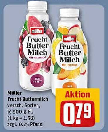 Müller Frucht Buttermilch versch. Sorten, je 500-g-Fl.