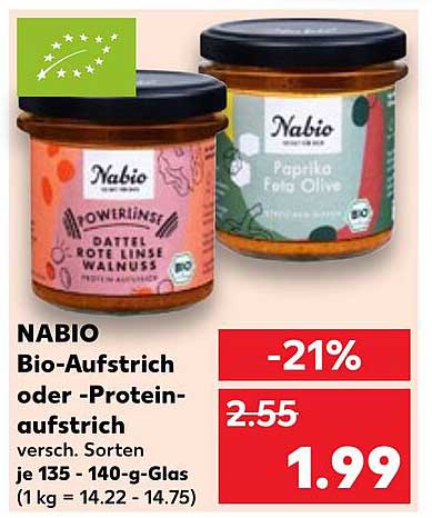 NABIO Bio-Aufstrich oder Proteinaufstrich - Verschiedene Sorten