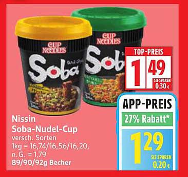Nissin Soba-Nudel-Cup – verschiedene Sorten