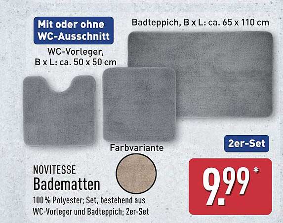 NOVITESSE Badematten Set (2er-Set) - Mit oder ohne WC-Ausschnitt