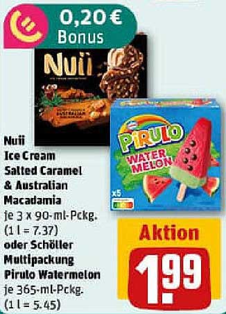 Nuui Ice Cream Salted Caramel & Australian Macadamia oder Schöller Multipackung Pirulo Watermelon