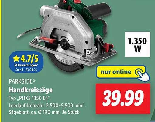 PARKSIDE® Handkreissäge Typ PHKS 1350 E4