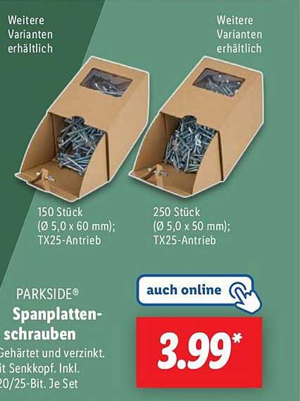 PARKSIDE® Spanplattenschrauben 150 Stück / 250 Stück
