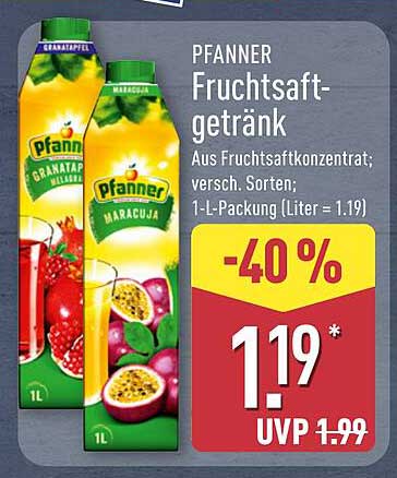 Pfanner Fruchtsaft-Getränk - 1L für nur 1,19 €