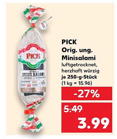 PICK Orig. ung. Minisalami luftgetrocknet, herzhaft würzig je 250-g-Stück
