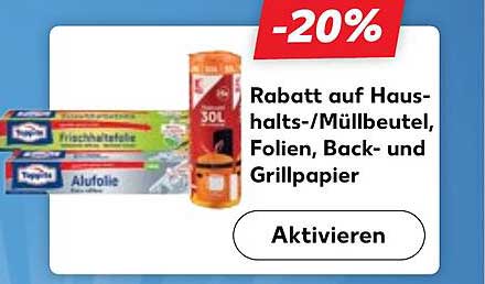 Rabatt auf Haushalts-/Müllbeutel, Folien, Back- und Grillpapier