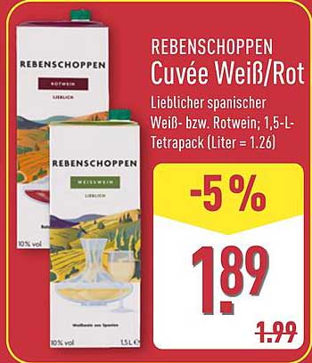 REBENSCHOPPEN Cuvée Weiß/Rot, Lieblicher spanischer Wein, 1,5-L-Tetrapack