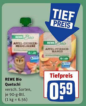 REWE Bio Quetschi – Apfel-Erdbeere-Himbeere und Apfel-Pfirsich-Mango