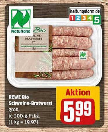 REWE Bio Schweine-Bratwurst grob, je 300-g-Pckg.