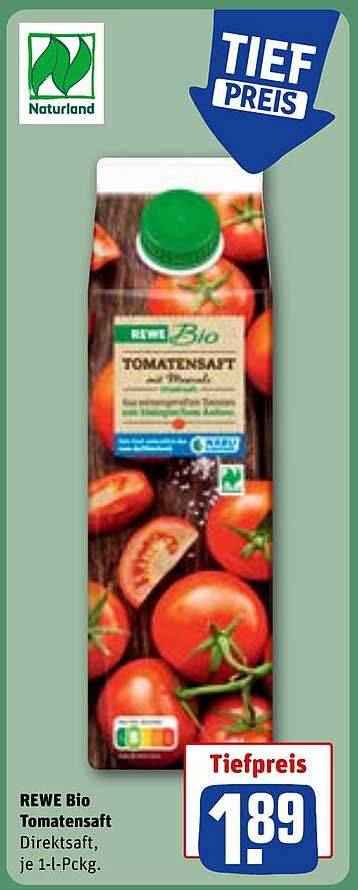 REWE Bio Tomatensaft, direkt aus sonnengereiften Tomaten