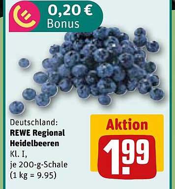 REWE Regional Heidelbeeren Kl. I, je 200-g-Schale für 1,99 €