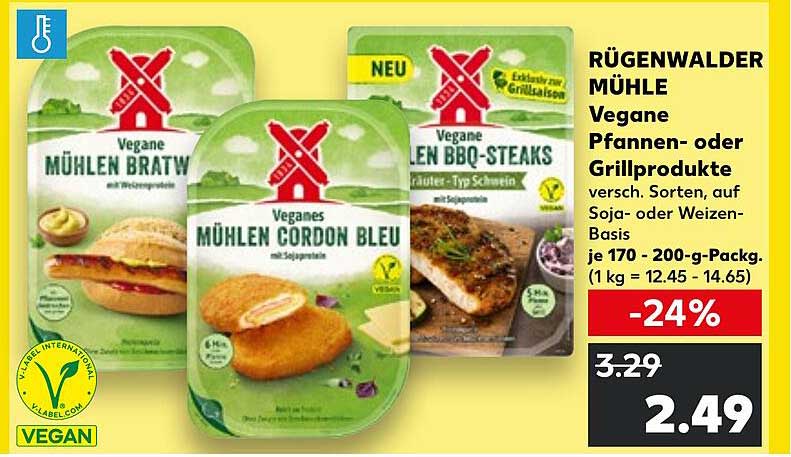 Rügenwalder Mühle Vegane Mühlen Bratwurst, Cordon Bleu und BBQ-Steaks