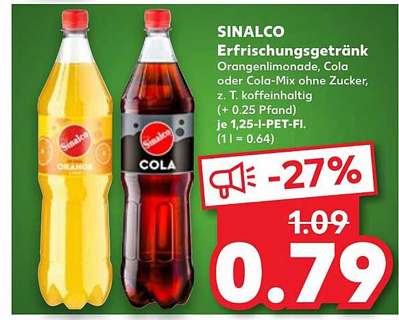 SINALCO Erfrischungsgetränk – Orange oder Cola-Mix ohne Zucker