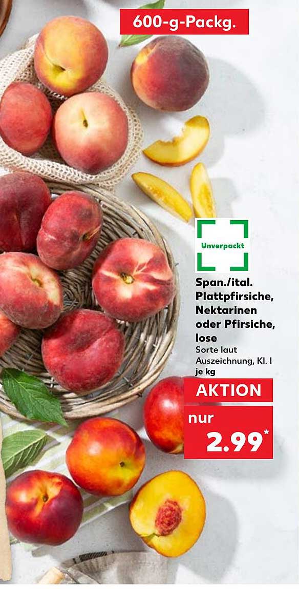 Spanische/italienische Plattpfirsiche, Nektarinen oder Pfirsiche, lose