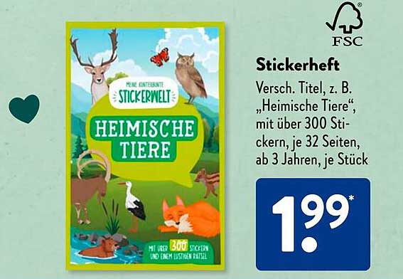 Stickerheft "Heimische Tiere" mit über 300 Stickern