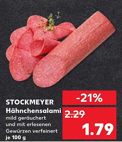 STOCKMEYER Hähnchensalami, mild geräuchert und mit erlesenen Gewürzen verfeinert, je 100 g