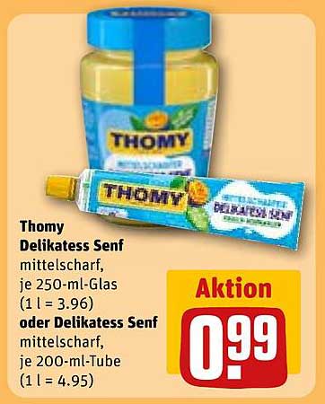 Thomy Delikatess Senf mittelscharf, je 250-ml-Glas oder Delikatess Senf mittelscharf, je 200-ml-Tube
