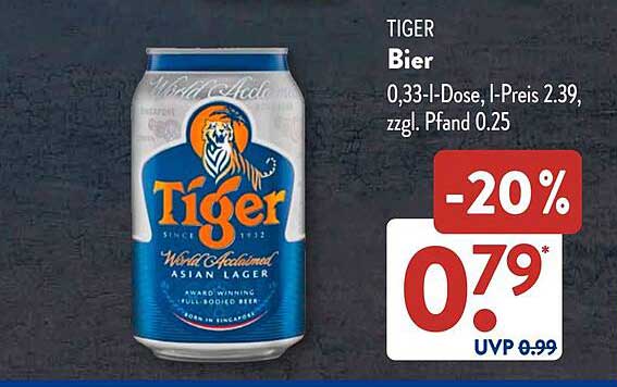 TIGER Bier - 0,33 l Dose, jetzt nur 0,79 €