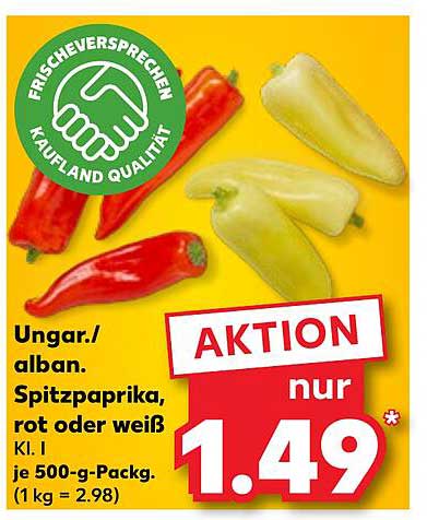 Ungarische/Albanische Spitzpaprika, rot oder weiß, Kl. I