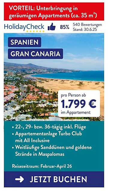 Unterbringung in geräumigen Apartments in Gran Canaria