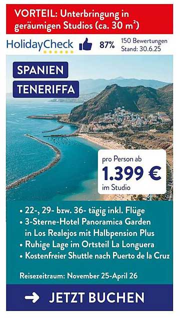 Unvergessliche Reise nach Teneriffa – ab 1.399 € pro Person im Studio