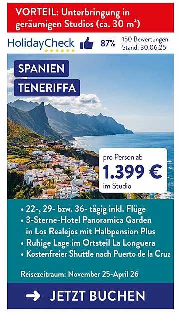 Urlaub auf Teneriffa – 3-Sterne-Hotel Panoramica Garden