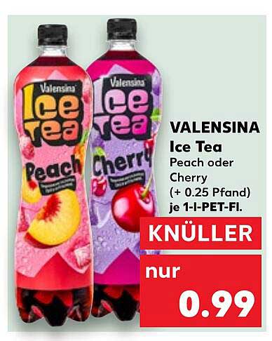 VALENSINA Ice Tea Peach oder Cherry je 1,1-Liter PET-Flasche