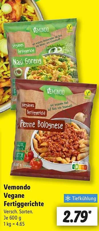 Vemondo Vegane Fertiggerichte 600 g - Nasi Goreng & Penne Bolognese