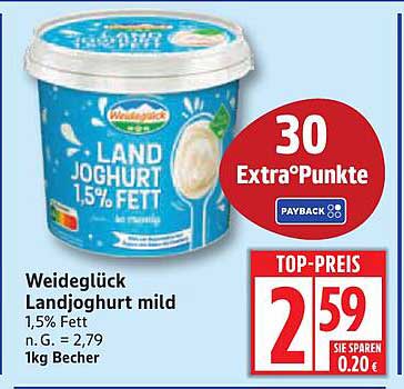 Weideglück Landjoghurt mild 1,5% Fett - 1kg Becher