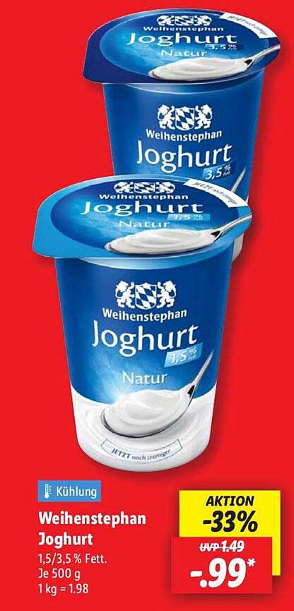Weihenstephan Joghurt 1,5/3,5 % Fett, je 500 g