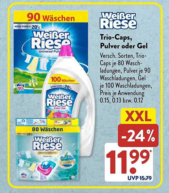 Weißer Riese Trio-Caps, Pulver oder Gel – Angebot im Aldi Süd-Prospekt