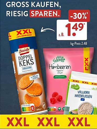 XXL Doppel Keks, Himbeeren und Vollkorn Haferflocken – jetzt bei Aldi Süd