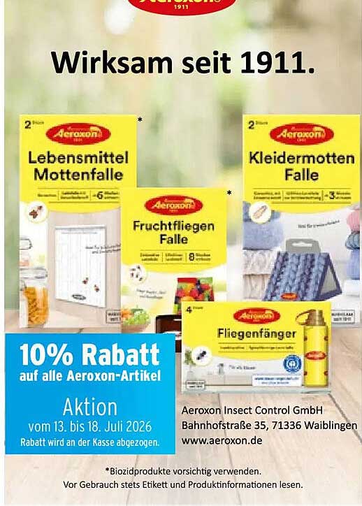 10% Rabatt auf alle Aeroxon-Artikel Aktion vom 13. bis 18. Juli 2026