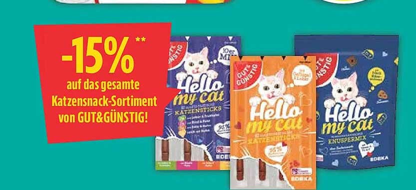 -15% auf das gesamte Katzensnack-Sortiment von GUT&GÜNSTIG!