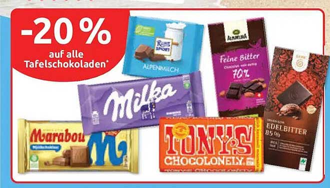 -20 % auf alle Tafelschokoladen*