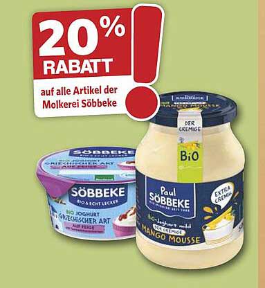 20% RABATT auf alle Artikel der Molkerei SÖBBEKE