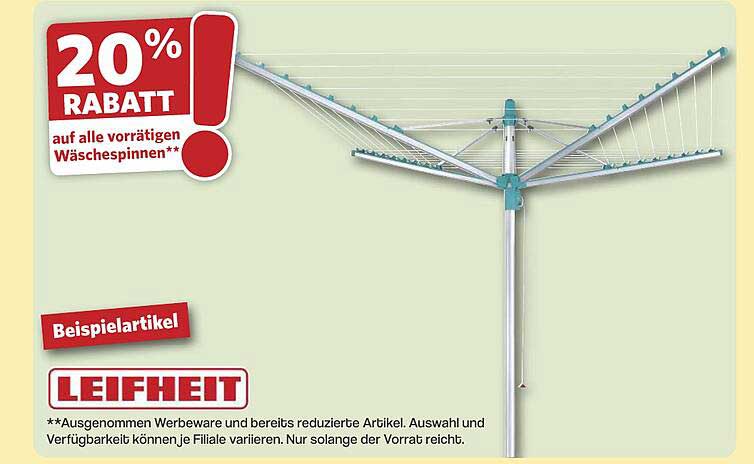 20% RABATT auf alle vorrätigen Wäschespinnen**