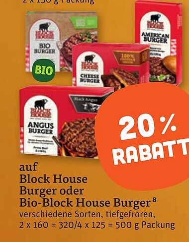 20% RABATT auf Block House Burger oder Bio-Block House Burger