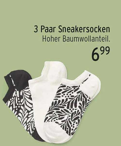 3 Paar Sneakersocken
Hoher Baumwollanteil.