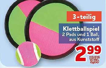 3-teilig Klettballspiel 2 Pads und 1 Ball aus Kunststoff