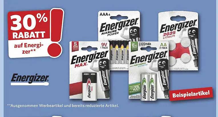 30% RABATT auf Energizer**