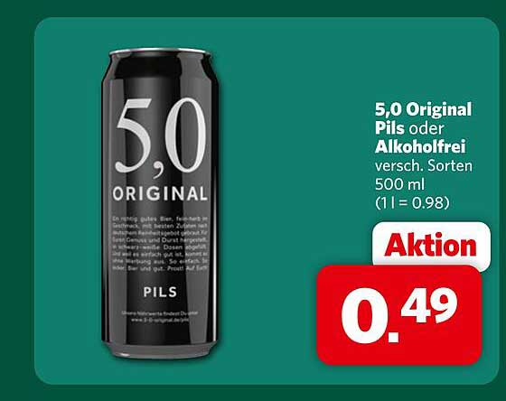 5,0 Original Pils oder Alkoholfrei versch. Sorten 500 ml