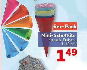 6er-Pack Mini-Schultüte versch. Farben, L 12 cm